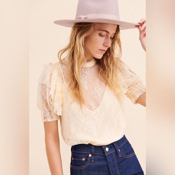 NEW $98 FREE PEOPLE SECRET ADMIRER LACE BLOUSE - Picture 2 of 14